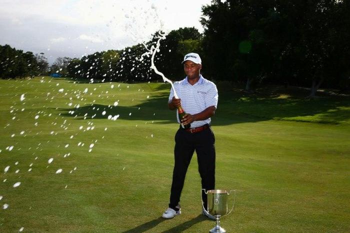 Harold Varner III of the US celebrates winning the Australian PGA Championship at Royal Pines, Gold Coast on December 4, 2016