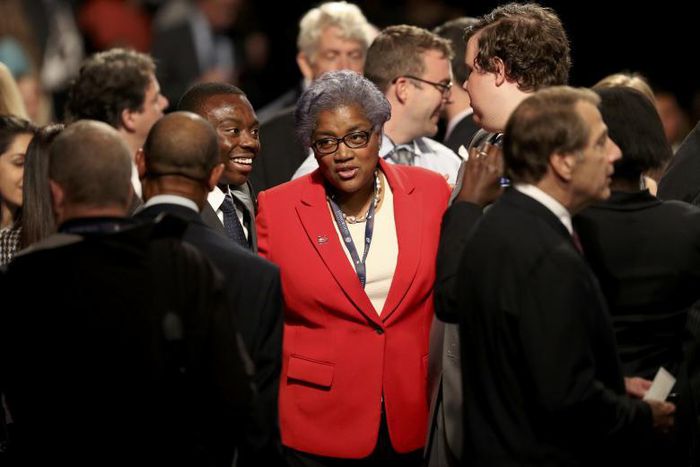 Democratic National Committee Chair Donna Brazile talks with attendees in the crowd before the start of the debate betweenDemocratic U.S. vice presidential nominee Senator Tim Kaine and Republican U.S. vice presidential nominee Governor Mike Pence at L...