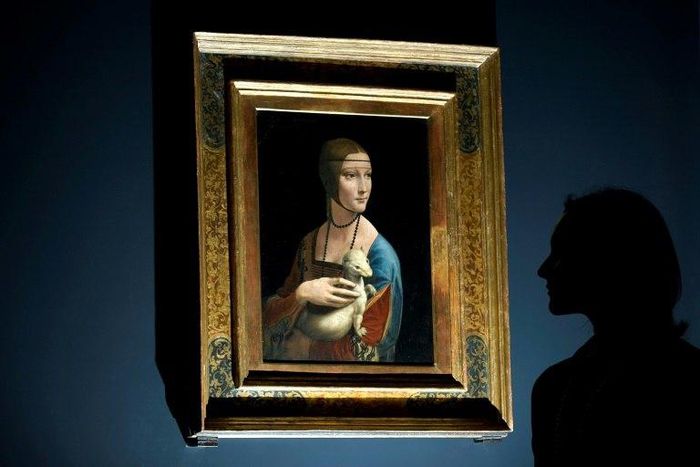 Painting entitled 'Portrait of Cecilia Gallerani' (The Lady with an Ermine) by Leonardo da Vinci at the National Gallery in London