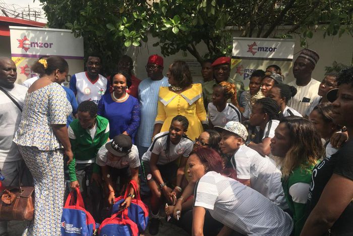 Solomon Dalung with Super Falcons players