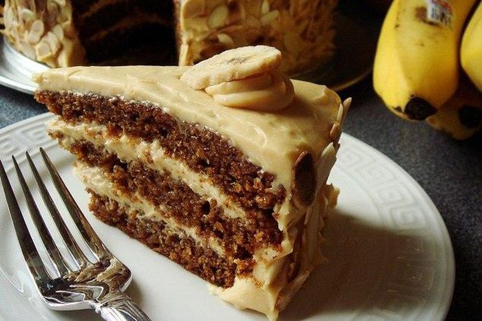 banana cake with caramel icing