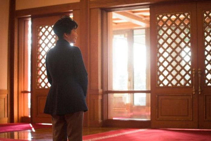 South Korean President Park Geun-Hye at the presidential Blue House in Seoul where she is to address the nation on a corruption scandal that has engulfed her administration