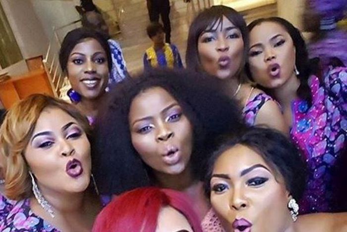 Dayo Amusa, Bimbo Thomas, Iyabo Ojo, Ireti Osayemi, Doris Kere and Yeti Adeyeye trying to pout