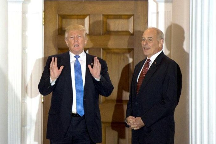 US President-elect Donald Trump meets with retired Marine Corps general John Kelly, his pick to head the Department of Homeland Security, on November 20, 2016