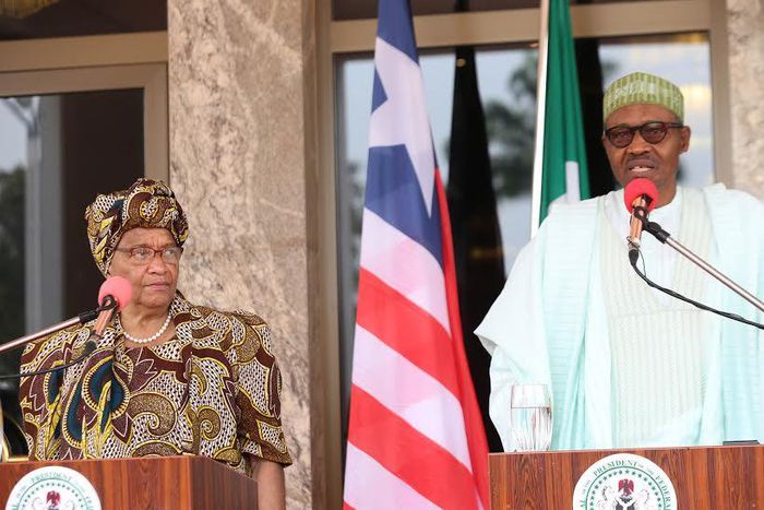 President Muhammadu Buhari with the visiting President Ellen Johnson Sirleaf