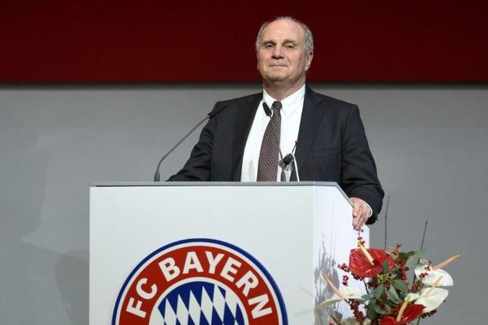 The former and new president of FC Bayern Munich Uli Hoeness reacts after his new election during the shareholders meeting of the German first division Bundesliga team FC Bayern Munich in Munich on November 25, 2016