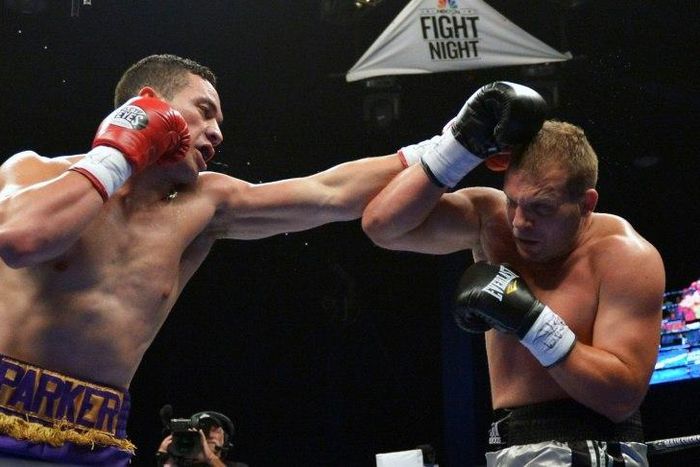 Joseph Parker of New Zealand punches Keith Thompson at Bethlehem Event Center on August 9, 2014 in Pennsylvania