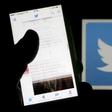 A man reads tweets on his phone in front of a displayed Twitter logo in Bordeaux, southwestern France, March 10, 2016.