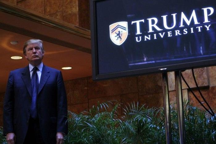 Donald Trump holds a media conference to announce the establishment of Trump University in New York City on May 23, 2005