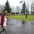 Iceland's Prime Minister Sigurdur Ingi Johannsson (L) leaves a polling station with his wife Ingibjoerg Elsa Ingjaldsdottir after voting in Fludir, Iceland, during the snap general election, on October 29, 2016