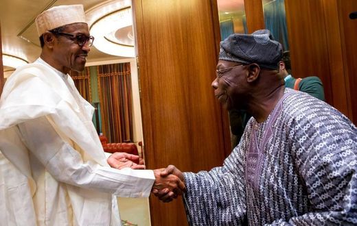 President Muhammadu Buhari meets with former president, Olusegun Obasanjo in Abuja on April 7, 2016