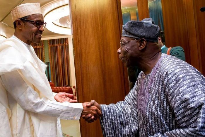 President Muhammadu Buhari meets with former president, Olusegun Obasanjo in Abuja on April 7, 2016