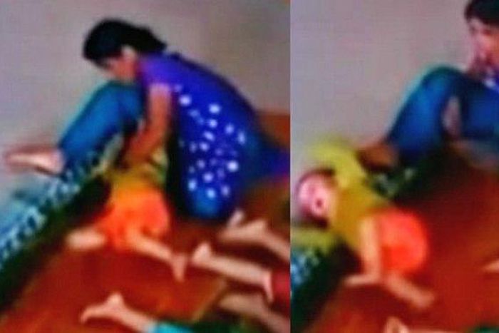 Nanny was caught on camera while beating the baby.