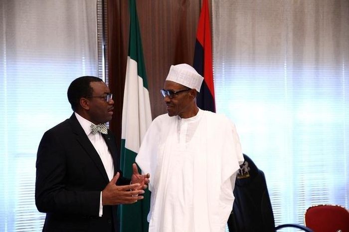 President Muhammadu Buhari receives President of African Development Bank Akinwumi Adesina in Abuja, Nigeria September 26, 2016.