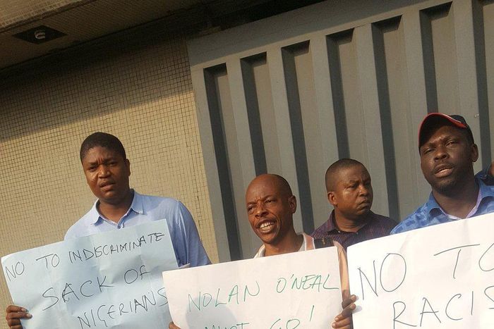ExxonMobil workers protest in Lagos on Thursday, December 15, 2016