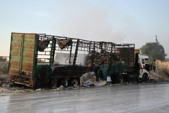 The September 19 attack on a UN-Syrian Arab Red Crescent convoy of aid trucks in the northern province of Aleppo left at least 18 dead and destroyed at least 18 of the 31 aid vehicles
