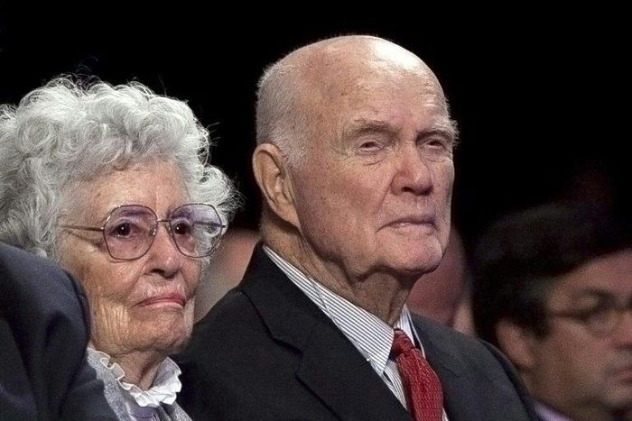 Retired astronaut and US Sen. John Glenn, seen in 2012 with his wife Annie Glenn, had been admitted more than a week ago to the James Cancer Hospital at Ohio State University