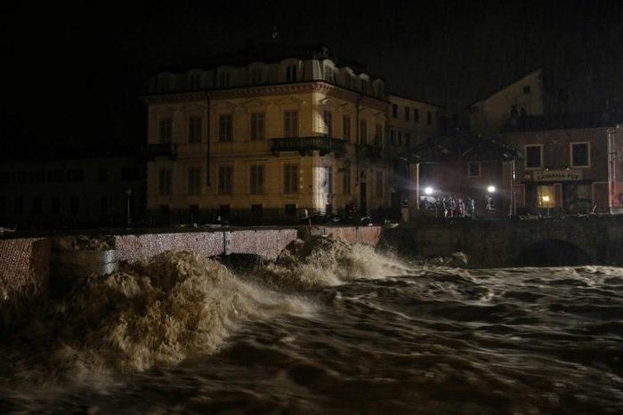 A picture shows the Tanaro river during floods due to bad weather in Garessio, on November 24, 2016