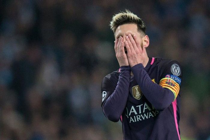 Barcelona's Lionel Messi reacts during their UEFA Champions League Group C match against Manchester City, at the Etihad Stadium in Manchester, on November 1, 2016