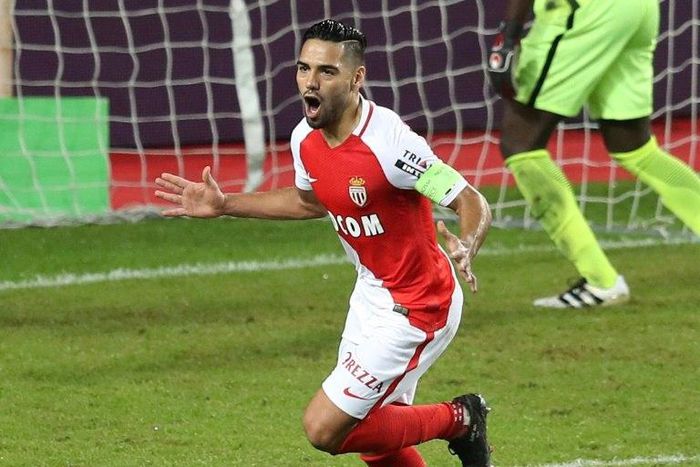 Monaco's Radamel Falcao celebrates after scoring a goal against Nancy on November 5, 2016 at the "Louis II Stadium" in Monaco