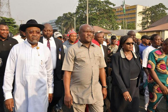 Rivers State Governor, Nyesom Wike leads street protest