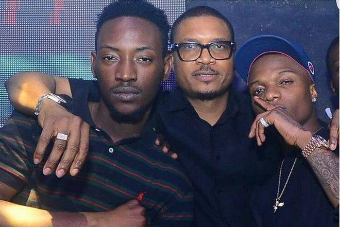 L-R - Dammy Krane, Shina Peller (Quilox CEO), Wizkid, after peace was restored.