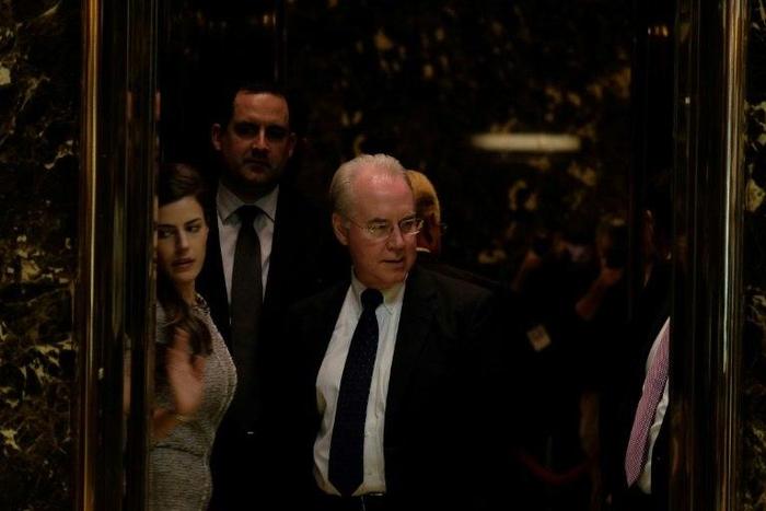 US Congressman Tom Price (centre) arrived at Trump Tower for meetings with President-elect Donald Trump on November 16, 2016
