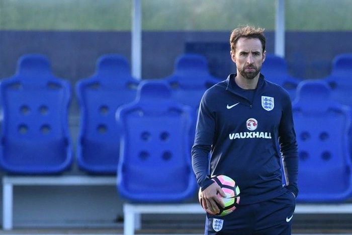 England caretaker manager Gareth Southgate takes a training session at St George's Park, in central England, on October 4, 2016