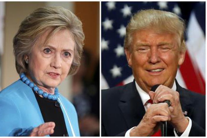A combination photo shows U.S. Democratic presidential candidate Hillary Clinton (L) and Republican U.S. presidential candidate Donald Trump (R) in Los Angeles, California on May 5, 2016 and in Eugene, Oregon, U.S. on May 6, 2016 respectively.