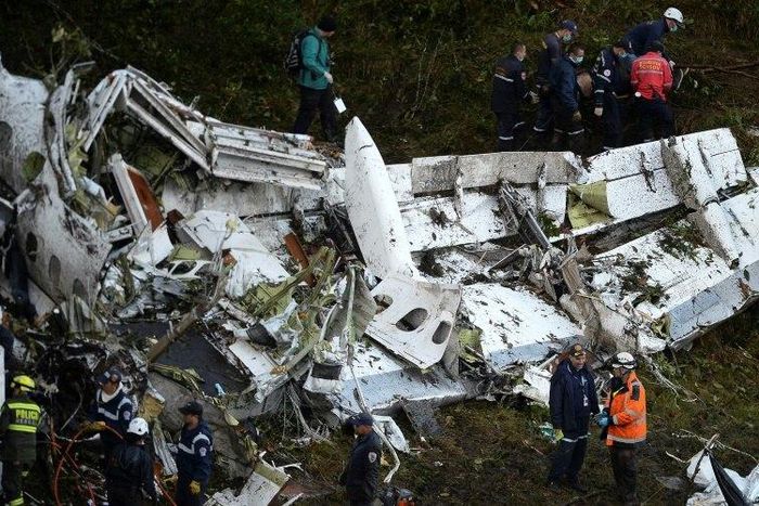 Rescue teams work in the recovery of the bodies of victims of the LAMIA airlines charter that crashed in the mountains of Cerro Gordo, municipality of La Union, Colombia, carrying members of the Brazilian football team Chapecoense Real