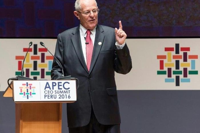 Peru's President Pedro Pablo Kuczynski speaks at the opening of the APEC CEO Summit in Lima on November 18, 2016