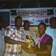 Chukwuma Onuwa of Lagos-based MFM FC receiving the Most valuable Player (MVP) award at the just concluded Gold Cup at Dipo Dina Stadium, Ijebu-Ode on Dec. 4, 2016.