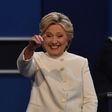 Democratic presidential nominee Hillary Clinton leaves the stage following the final US presidential debate with Republican nominee Donald Trump in Las Vegas on October 19, 2016