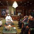 Gambia's President Yahya Jammeh receives a delegation of West African leaders including President John Mahama of Ghana and Nigeria's Muhammadu Buhari during a meeting on election crisis in Banjul, Gambia December 13, 2016 REUTERS/Stringer