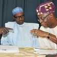 Buhari flanked Bola Tinubu (left) and the APC National Chairman, John Oyegun.