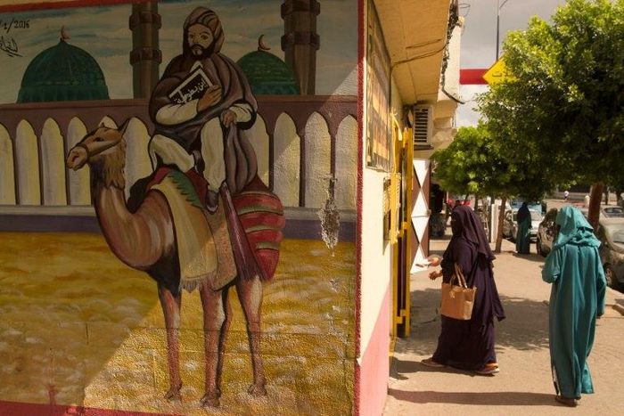 A wall painting in the old part of the Moroccan port city of Tangiers