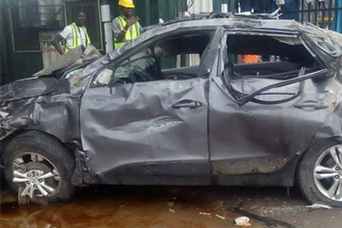 The damaged get-away car