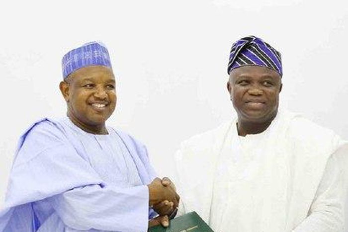 Governor Akinwunmi Ambode of Lagos State and Governor Atiku Bagudu of Kebbi State during the signing of the MoU