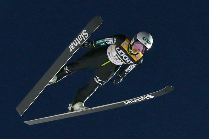 Japan'sSara Takanashi soears in the air on January 7, 2017 in Oberstdorf