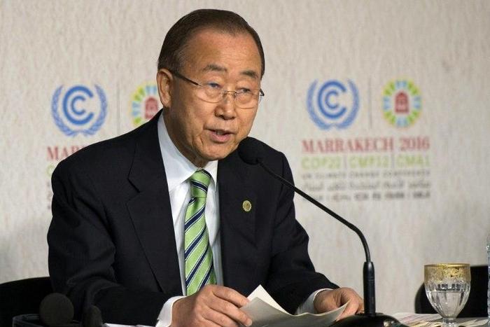 UN chief Ban Ki-moon speaks at the Climate Change Conference in Marrakesh