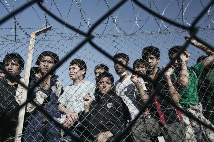 Young migrants at a detention centre.