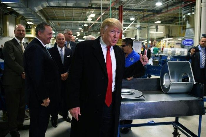 Donald Trump visited an Indiana factory that makes Carrier air conditioners, trumpeting a deal to keep 1,100 jobs from being shifted to Mexico