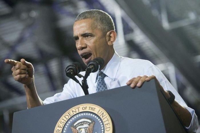 A spokesman said US President Barack Obama was having a "heck of a good time" making the case for Hillary Clinton