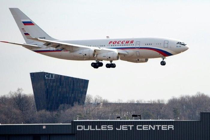 A Russian aircraft lands at Dulles International Airport outside Washington, DC, to pickup Russian diplomats expelled by US President Barack Obama
