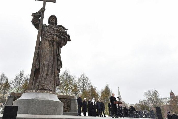 The 17-metre monument of Vladimir, has sparked controversy over fears it could blot Moscow's historic centre
