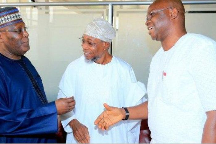 Former Vice President, Atiku Abubakar, Ekiti State Governor, Ayo Fayose and Osun State Governor, Rauf Aregbesola