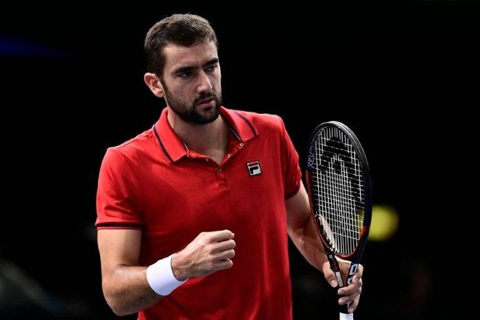 Croatia's Marin Cilic in action against Belgium's David Goffin at the Paris Masters on November 3, 2016