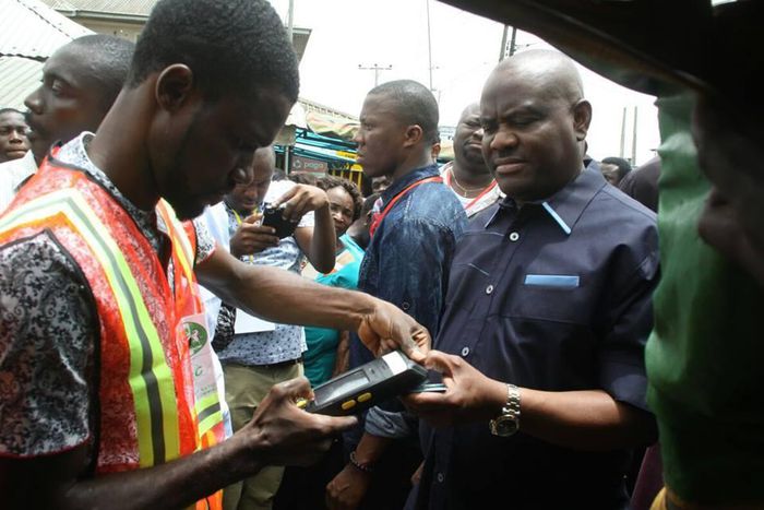Governor Nyesom Wike at a polling booth during the just concluded Rivers rerun election held on Saturday, March 19, 2016.