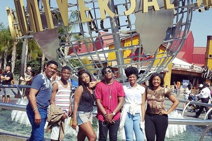 Omotola Jalade-Ekeinde and family at Universal studios