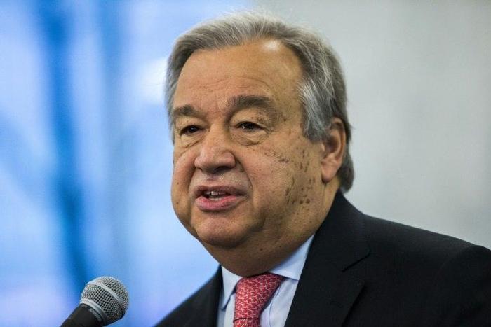 United Nations Secretary-General Antonio Guterres addresses staff and diplomats about the need for an overhaul of the international organization